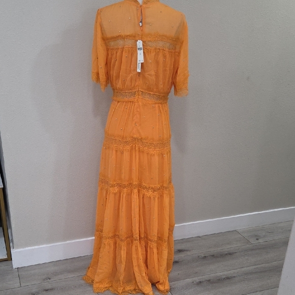 Anthropologie Orange Ruffled Tiered Gown with Bishop Sleeves - Picture 7 of 7